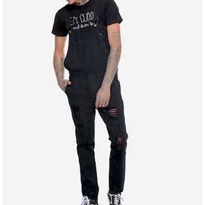 Hot Topic XXX RUDE Black Destructed Overalls - Unisex Size 28 Waist